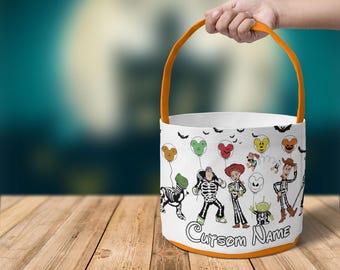 Personalized Disney Toy Story Skeleton Halloween Basket, Buzz Lightyear Trick or Treat Candy Bag, WDW Disneyland Family Halloween Party 2024
