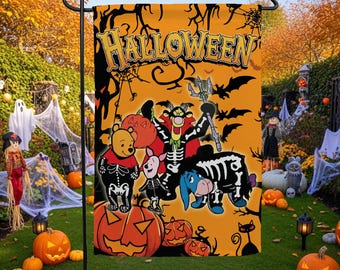 Winnie The Pooh Halloween Garden Flag Disneyland Halloween Pooh Tigger Piglet Eeyore Costume Skeleton Garden Flag Trick Or Treat Halloween