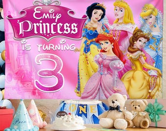 Custom Princess Birthday Backdrop: Personalized Party Decoration