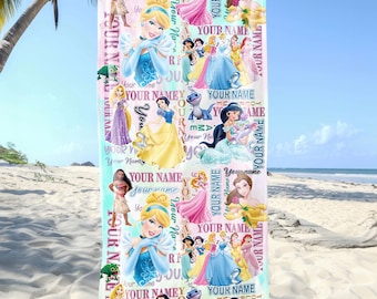 Personalized Disney Princess Beach Towel, Disney Princess Birthday Girl Towel Bath Pool Summer Beach Trip, WDW Disneyland Girl Trip Summer