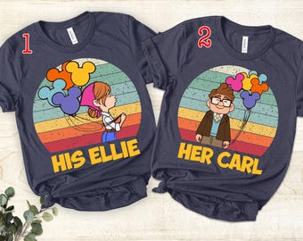 Vintage Disney Pixar Up Carl and Ellie Balloon Mickey Ears Shirt, Disney Couple Valentine's Day Tee, Disneyland Family Matching Shirt
