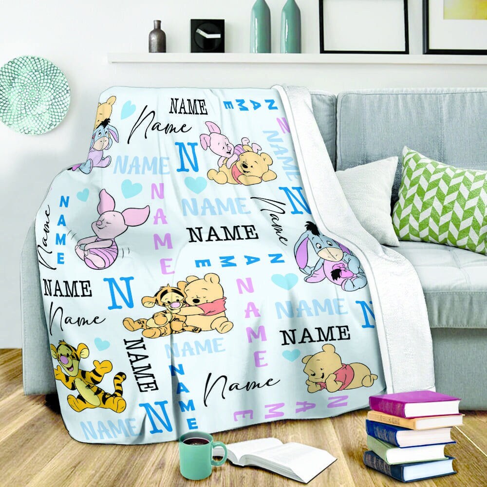 Personalized Winnie The Pooh Blanket: Custom Name Bedding Decor