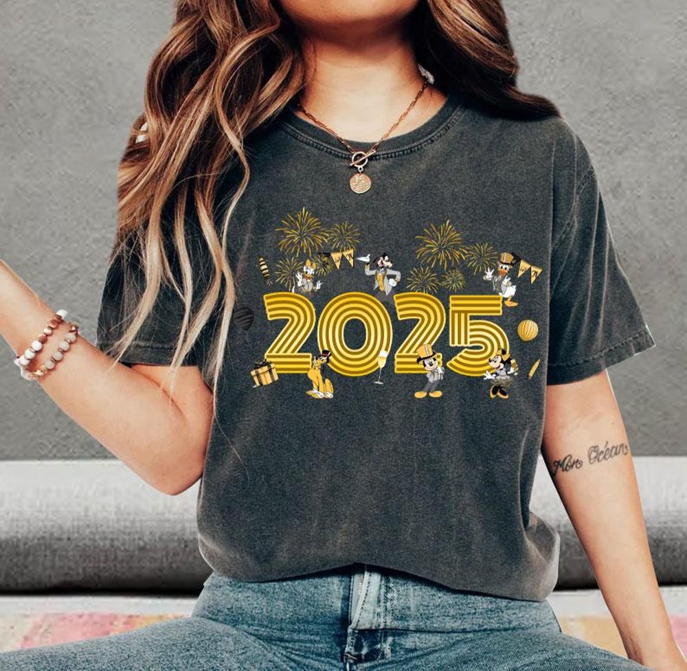 Disney Mickey And Friends Happy New Year Fireworks 2025 Disney Around The World T-Shirt, Family Matching New Year Crew Tee, Happiest Place Bespoketshirt