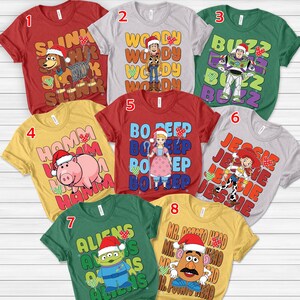 Disney Pixar Toy Story Christmas Checkered Portrait T-Shirt, Buzz Woody Jessie Slinky Xmas Lights Tee, Disneyland Xmas Matching Shirts Gift