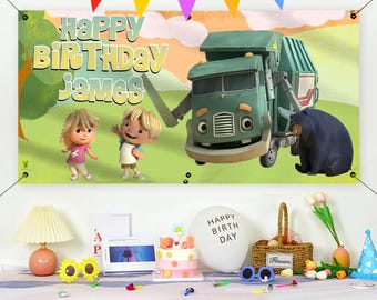 Trash Truck Birthday Party Backdrop: Customizable Banner Decoration