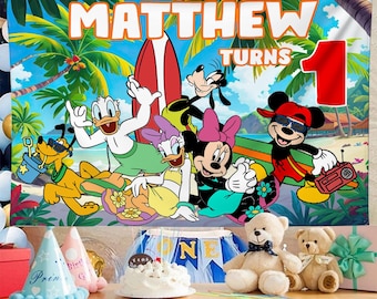 Custom Mickey Pool Party Backdrop: Personalized Birthday Banner