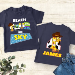 Disney Toy Story Reach Four The Sky Kids  Youth 2 side T-shirt, Toy Story Birthday Shirt, Woody Buzz Birthday Shirt, Disney Kid Shirt Gift