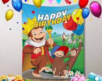 Fondo de cumpleaños de Jorge el Curioso: Decoración de pancarta para fiesta