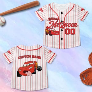 Camiseta de béisbol personalizada de Cars de Disney Lightning McQueen, camiseta de béisbol personalizada del equipo de Cars, atuendo personalizado del equipo de béisbol de Disney, camiseta de Cars Land