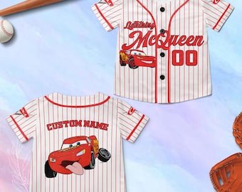 Anpassad Disney Cars Lightning McQueen baseboll, anpassad Cars basebolltröja, personlig Disney basebolllagsoutfit, Cars Land-tröja