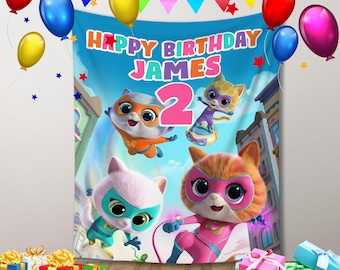 Super Kitty Birthday Backdrop, Super Kitty Banner, Custom Birthday Banner, Birthday Decor