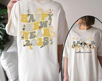 Two-sided Mickey & Friends Happy New Year Fireworks 2025 Shirt, Disney Family Tee, New Year Crew shirt, WDW The Most Magical Place on Earth