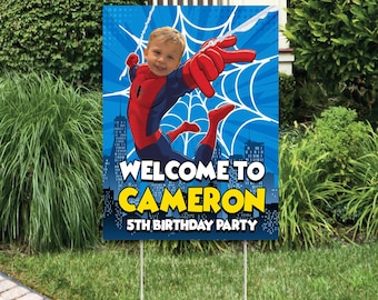 Spider-Man Birthday Welcome Sign with Photo: Party Entrance Decor