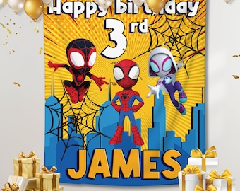Personalized Spidey and Friends Birthday Backdrop: Custom Party Decor
