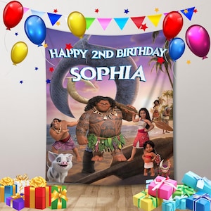 Personalized Moana Birthday, Moana Birthday Banner, Custom Name Moana 2 Backdrop, Kids Birthday Decoration, Custom Birthday Backdrop Gift