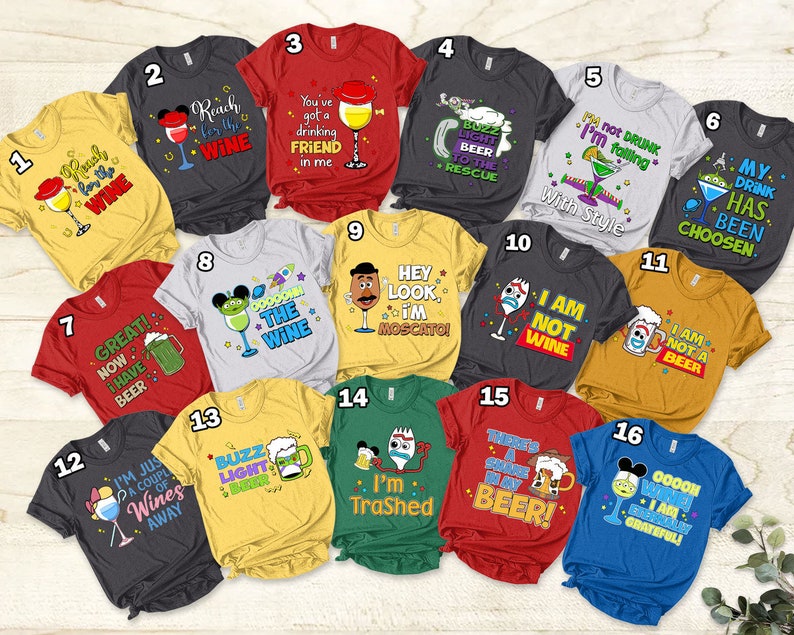 Disney Toy Story Food and Wine Unisex T-Shirt, Disney Drinking Shirt, Epcot Drinking Around The World, Pixar Buzz Lightyear Woody Beer Shirt