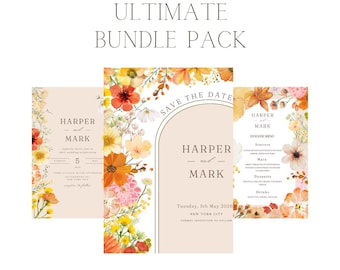 Colorful Spring Garden Flower Wedding Invitation Template Bundle| Elegant Colorful Spring Floral| Printable and Digital Canva Template