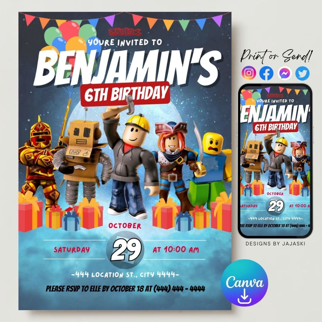 8+ Incredible Roblox Video Game Theme Birthday Invitation