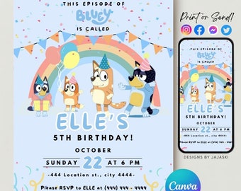 Blue dog birthday invitation, boys birthday party, childrens birthday party, digital birthday invitation, blue dog decor, editable invite