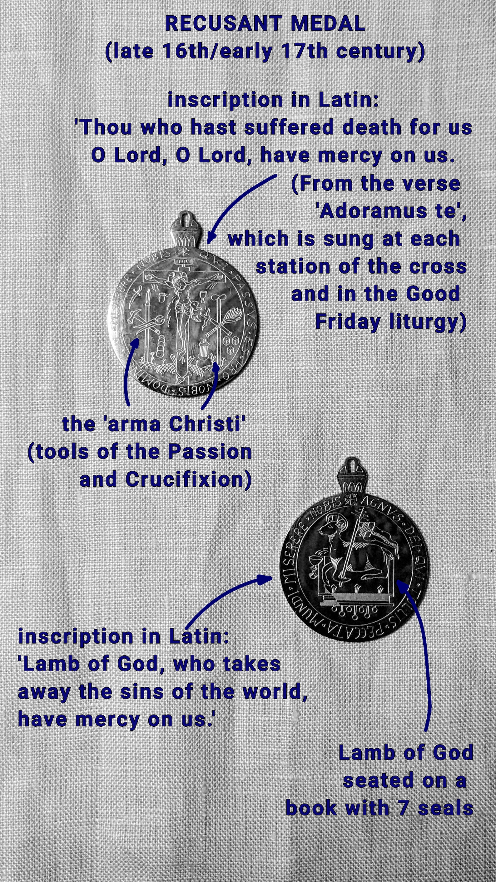 Recusant Crucifix Medal Etched in Stainless Steel I Lamb of God I Unique Pendant I Catholic Gift ...