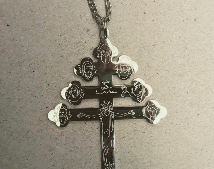 Maronite Catholic Cross, Etched in Stainless Steel and Featuring 17 ...