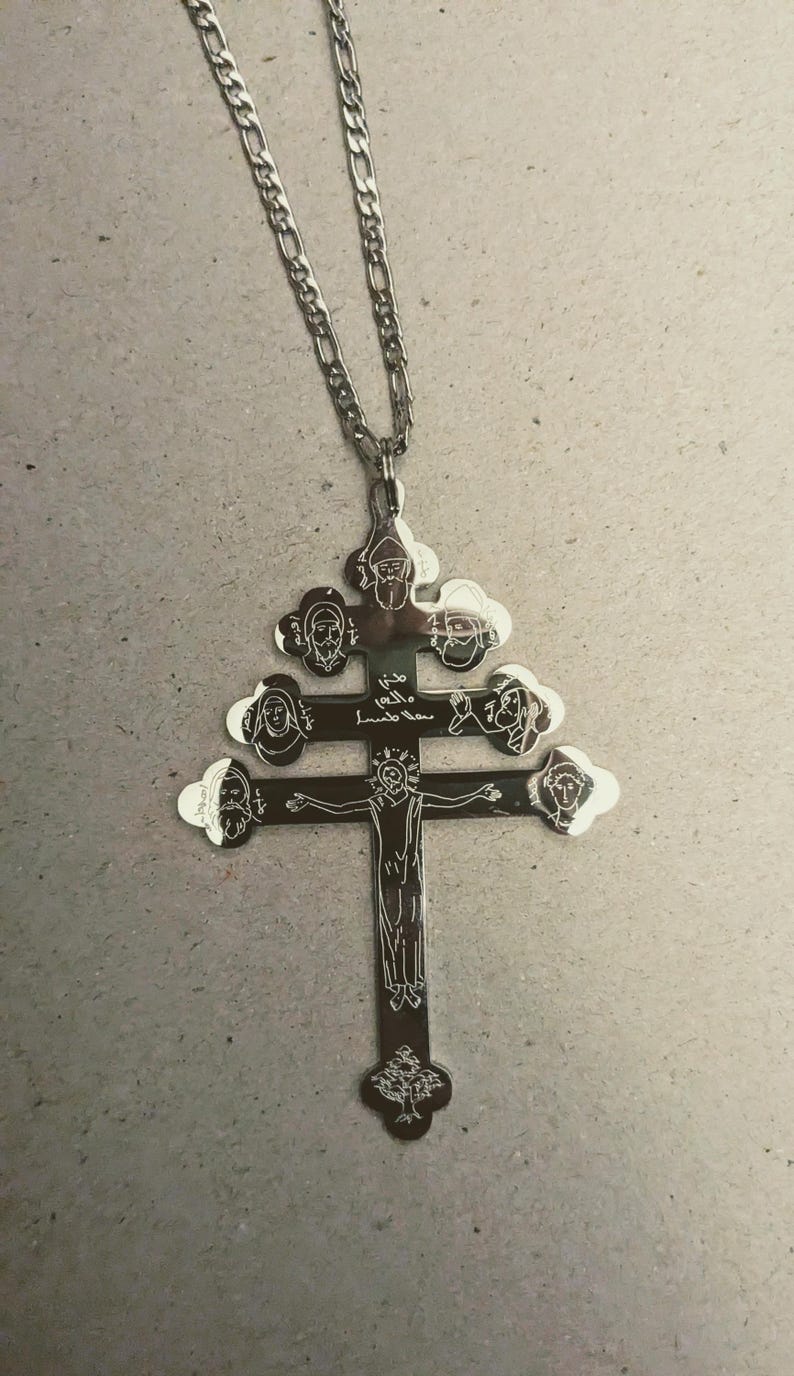 Maronite Catholic Cross, Etched in Stainless Steel and Featuring 17 ...