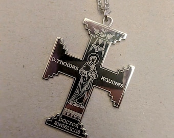 Cruz Angélica de Santo Tomás de Aquino, grabada en acero inoxidable sobre cadena / Crux Angelica / Dominicos / Tomistas
