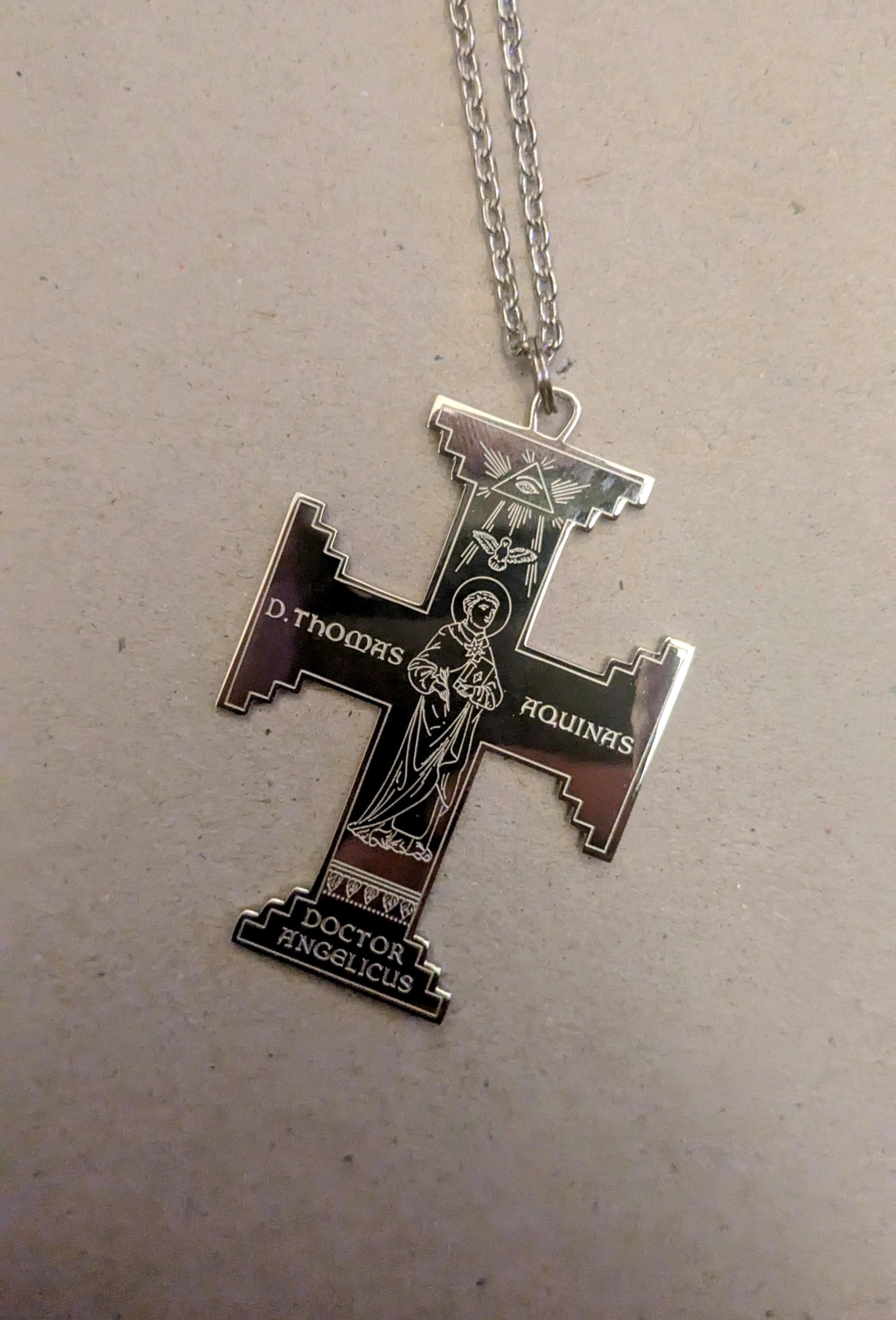 St Thomas Aquinas Angelic Cross, Etched in Stainless Steel on