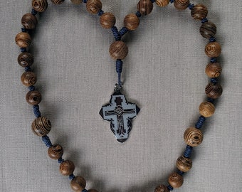 Vespers at Twilight Russian Chotki with 33 hardwood beads I Greek komboskini I Eastern Catholic I Orthodox I US micro cord I wenge I blue