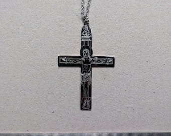 Crucifijo franciscano toscano, con San Francisco de Asís en el reverso / reproducción histórica / grabado en acero inoxidable