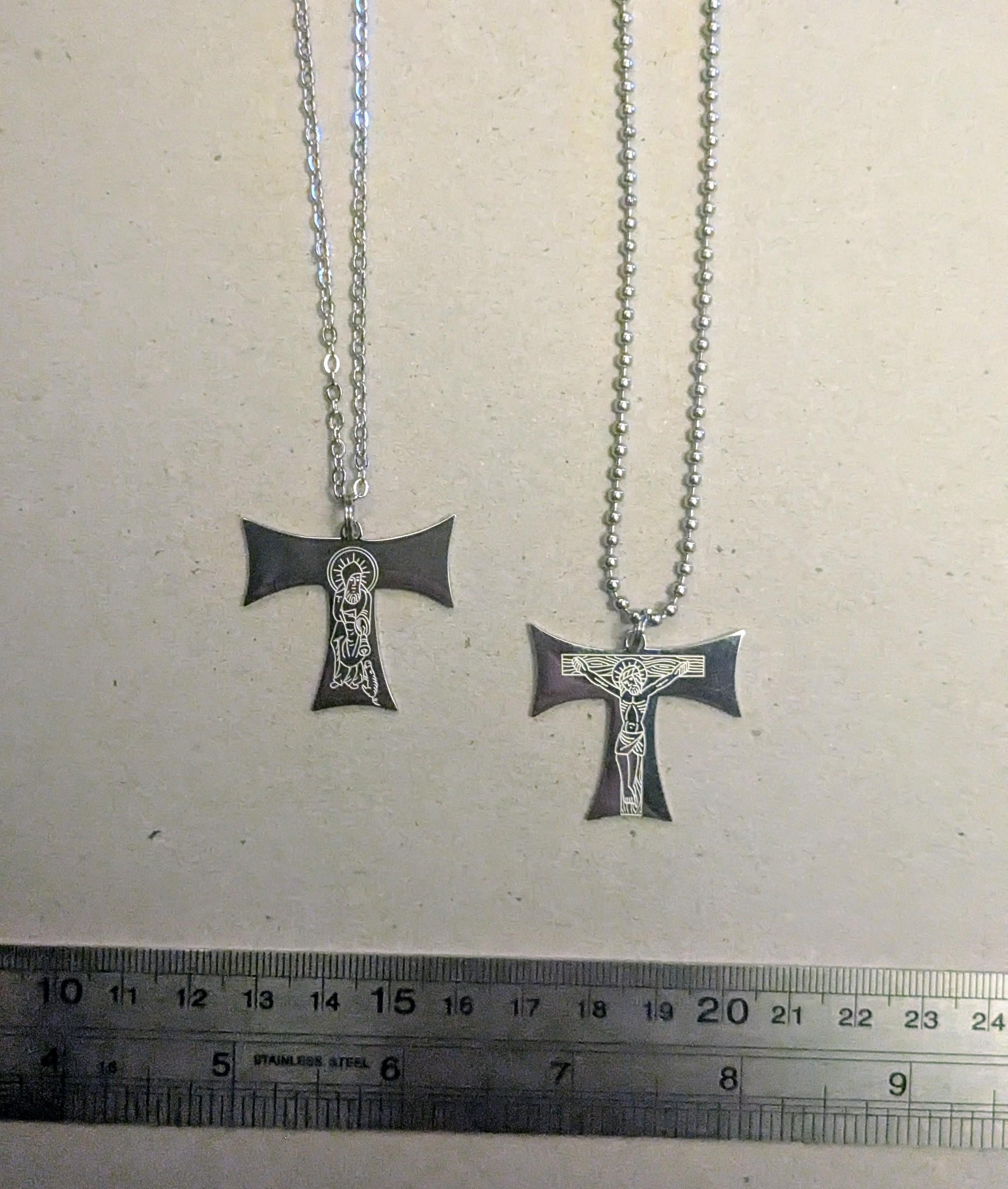 Medieval Franciscan Tau Crucifix Etched in Stainless Steel W