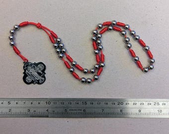 Coronilla de San Miguel con medalla bizantina única grabada en acero inoxidable / Paracord rojo estadounidense / San Nicolás / hecho a mano / medieval / regalo
