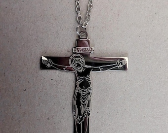 Gran cruz pectoral de estilo sajón, grabada en acero inoxidable con cadena / adecuada para un obispo / anglosajón / católico romano / episcopal