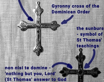 St Thomas Aquinas Crucifix, etched in stainless steel I non nisi te Domine I Dominican cross I Catholic I Scholastic I fleury cross I gift