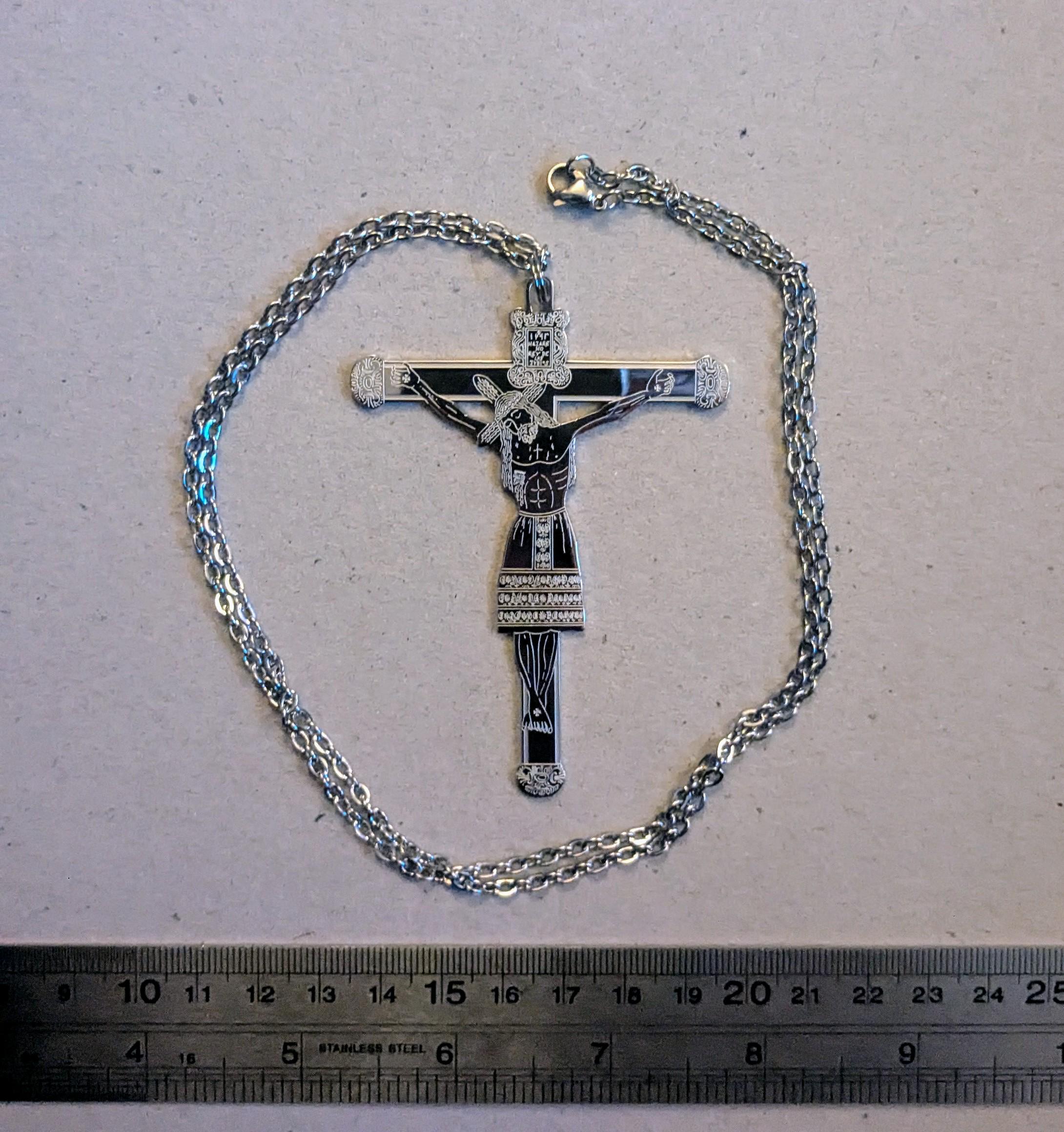 Pope Leo XIV Crucifix, Etched in Stainless Steel With Chain