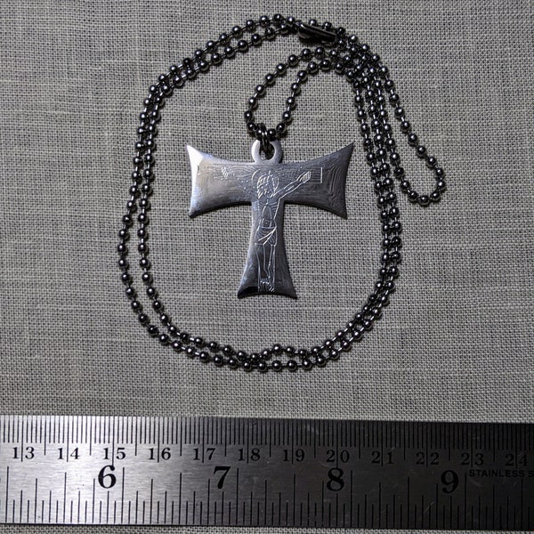 Medieval Franciscan Tau Crucifix etched in Stainless Steel w/ Chain I Cross I gift I St Anthony I unique design I historical