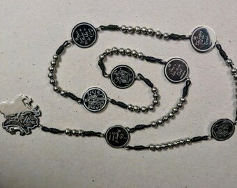 Seven Sorrows Rosary, with unique medals etched in stainless steel | Catholic chaplet | Servite Rosary | tied with microcord (smaller)