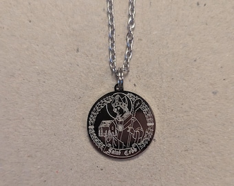 Médaille de saint Cedd et saint Osyth, gravée sur acier inoxydable et montée sur une chaîne | Saints patrons de l'Essex | Saints des premiers temps de l'Angleterre