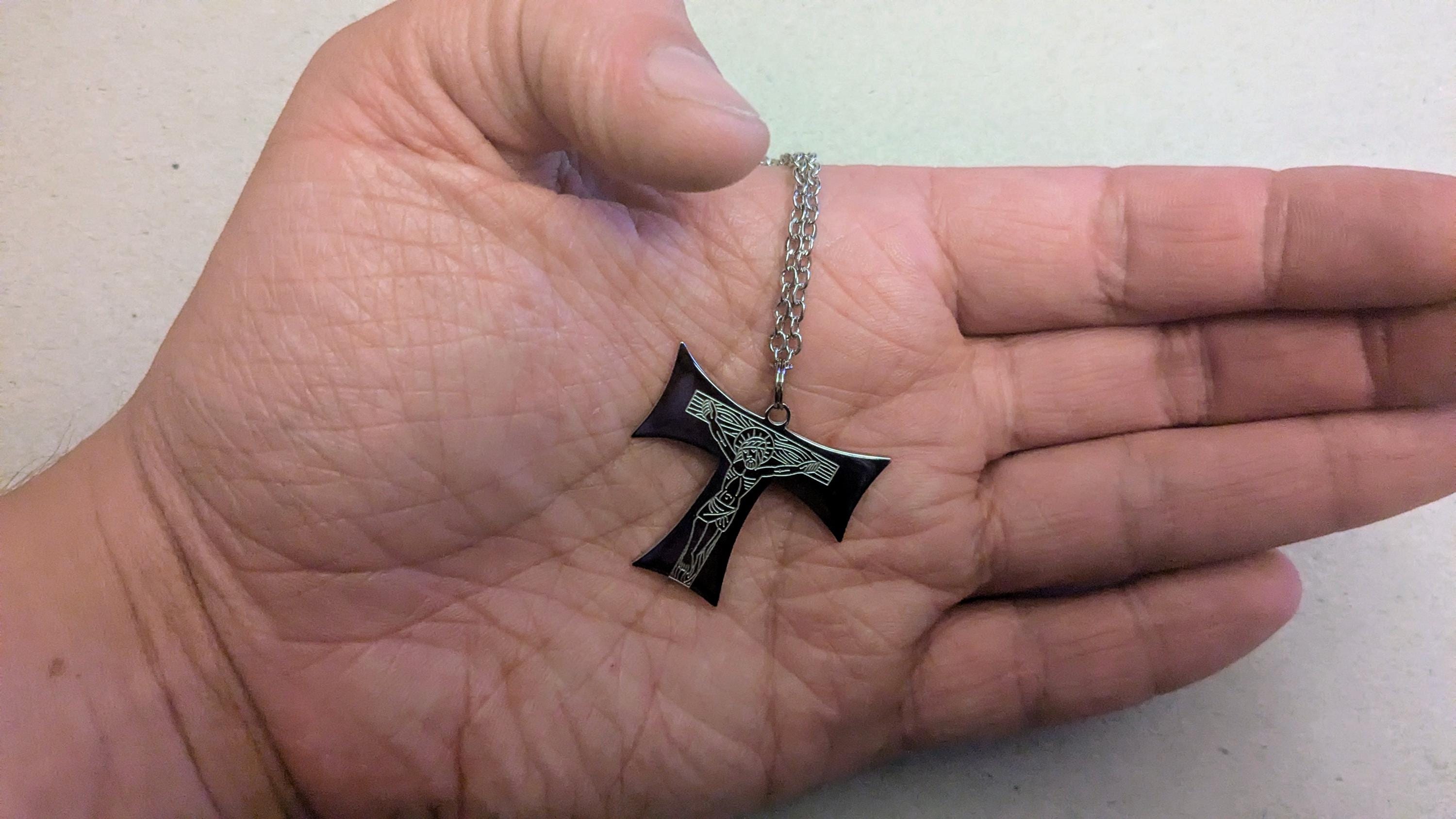 Medieval Franciscan Tau Crucifix Etched in Stainless Steel W