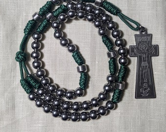 St Patrick's Rosary w/ Stainless Steel Beads and an Irish Penal Cross I US Type 1 green paracord I decorative knots I unique gift I Ireland