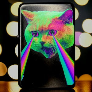Laser Kitty Trippy refillable lighter, Cool Lighter, Custom lighter