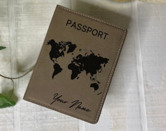 World Map Passport Cover, Custom Leather Passport Cover, Personalized Passport Covers, Customized Engraved Passport