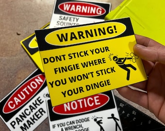 Funny Warning Labels, Hazard Stickers, Shop Safety, Gift for Dad