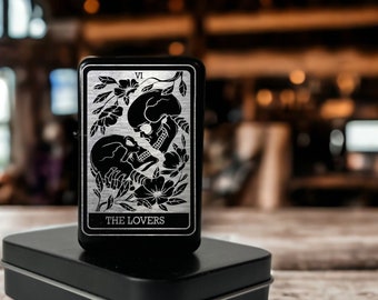 The Lovers Tarot Card Lighter, Engraved black lighter, Spiritual Gift, Gift for him, Gift for her, Stocking Stuffer