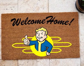 Welcome Home door mat, Funny Fan door mat, Vault Decor, Settlement Decor, Housewarming Gift, Home doormat