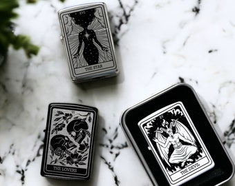 Engraved Tarot Card Lighter, Refillable Black Gothic Gift