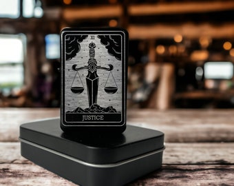 Justice Tarot Card Lighter, Custom Engraved Lighter, Refillable Flip Top,  Spiritual Gift, Arcana Series Tarot