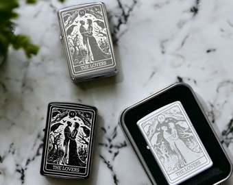 The Lovers Engraved Tarot Card Lighter, Gothic Styled Black Refillable Lighter, Gothic Gift, Spiritual Gift
