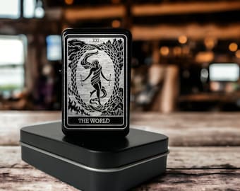 The World Tarot Card Series | Custom Engraved Lighter | Refillable Black Flip Top | Arcana Tarot Card Series | Spiritual Gift