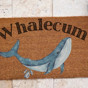 Whalecum door mat, Funny whale door mat, Sailor Decor, Beach House Decor, Housewarming Gift, Beach doormat